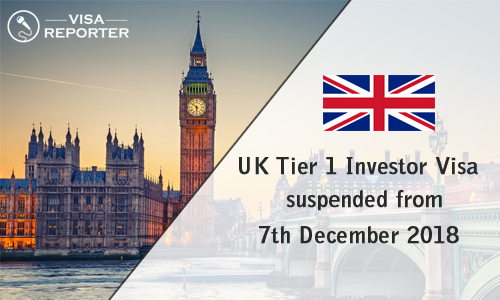 UK Tier 1 Investor Visa suspended from 7th December 2018